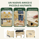 Torre Montessoriana per Bambini 2-5 Anni 3 in 1 Pieghevole 57x39x93 cm con Lavagna Tavolo e Sedia a Forma di Gatto in Compensato      