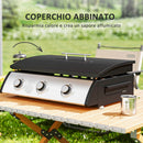 Piastra a Gas con 3 Bruciatori Potenza 7,5kW con Coperchio in Acciaio Smaltato Nero  