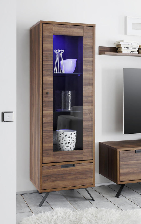Wohnzimmermöbel Vitrine 1 Tür 1 Schublade in Melaminglas 173x56x50cm TFT Palm Nussbaum acquista