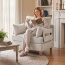 Poltrona Letto Singolo 2 in 1 Pieghevole Salvaspazio 94x63x89 cm con Cuscini in Tessuto Misto Crema      