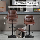 Set 2 Sgabelli da Bar Vintage 46,5x50x88-108 cm Seduta in Finta Pelle Marrone    