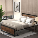 Struttura Letto Una Piazza e Mezzo 140x200 cm in Acciaio con Doghe Integrate Nero e Marrone Rustico