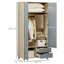 Armadio Guardaroba a 2 Ante 88,9x50,1x184,5 cm 3 Ripiani e 2 Cassetti in Truciolato e MDF Grigio