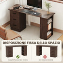 Scrivania Moderna 140x48x72 cm con 3 Cassetti e 3 Ripiani in Truciolato Color Noce      