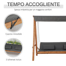 Dondolo Letto 3 Posti da Giardino 225,5x113x180 cm in Legno e Poliestere Grigio