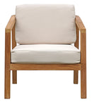 Set Salotto da Giardino Divano 2 Poltrone e Tavolino Riace in Legno Teak con Cuscini Ecrù