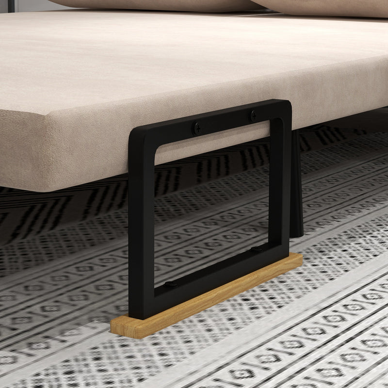 Divano Letto 3 in 1 con Schienale Regolabile e 2 Cuscini 102x73x81 cm in Tessuto Effetto Velluto Beige      