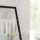 Piantana Portasciugamani da Bagno da Terra 4 Sbarre 40,5x28x98cm in Bambù e Acciaio Nero