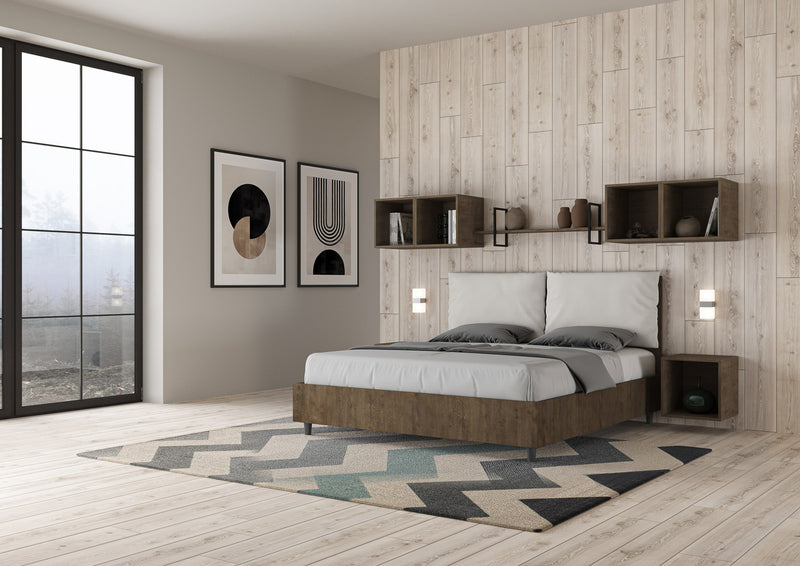 Letto Matrimoniale Struttura Noce con Cuscini in Similpelle Egos Antea Bianco Varie Misure