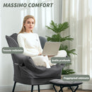 Poltrona Moderna 80x78x100 cm con 2 Tasche Laterali e Poggiapiedi  in Tessuto Effetto Lino Grigio 