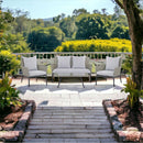 Set Salotto da Giardino Divano 2 Poltrone e Tavolino in Alluminio e Rattan Luxury