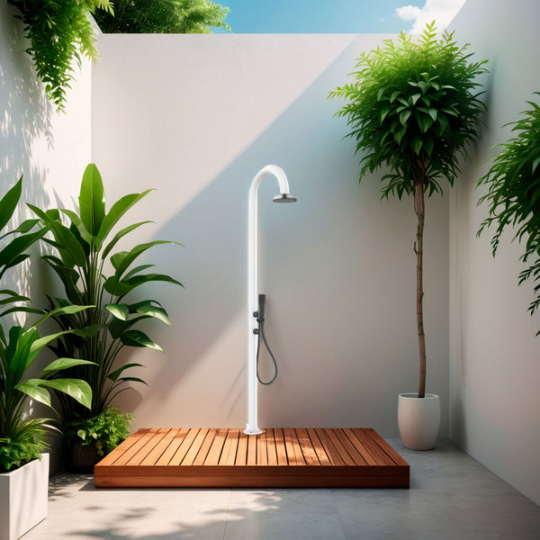 Doccia da Giardino in Alluminio con Doppio Attacco Acqua Sined Luna Alu Bianco prezzo