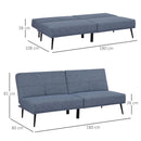 Divano Letto Singolo 180x80x81 cm in Tessuto Effetto Lino Azzurro e Nero