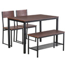 Set Tavolo 2 Sedie e Panca in Metallo e Legno Nero e Marrone