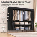 Armadio Salvaspazio 212x45x167 cm con 5 Aste 5 Ripiani 6 Tasche Laterali Ante Antipolvere con Zip in Tessuto Nero      