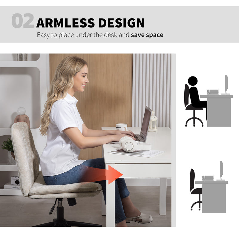 Sedia da Ufficio Regolabile 62x67x83-93 cm Inclinabile e Girevole in Tessuto Chenille e Acciaio Beige      