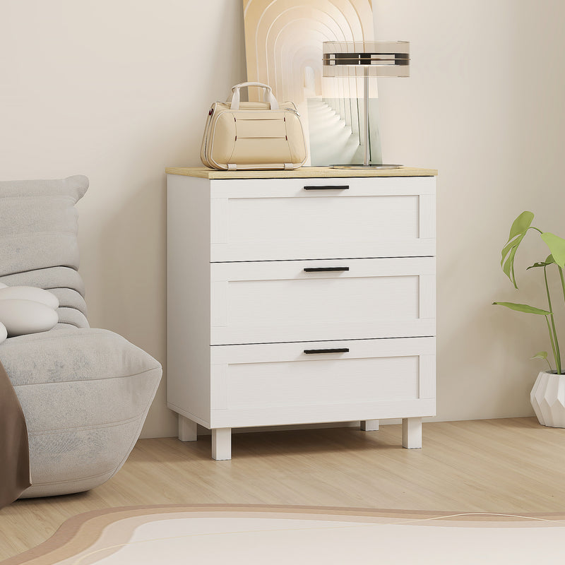 Cassettiera 3 Cassetti Moderna 60x38x71 cm in Legno Bianca e color Legno      