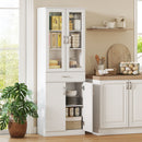 Credenza Cucina 60x35x180 cm con 2 Armadietti e un Cassetto Mensole Regolabili e Ante in Vetro in Legno Bianco      