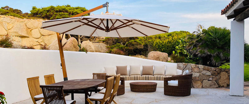 Ombrellone da Giardino Decentrato Ø4m in Legno Telo in Acrilico Danieli Lisbona Ecrù