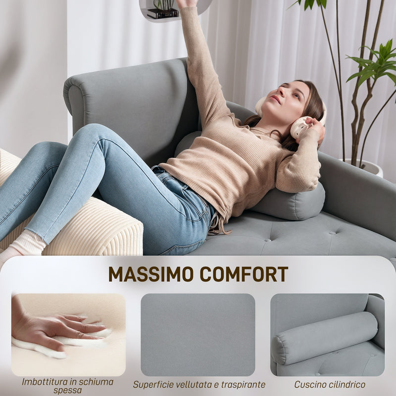Poltrona Chaise Longue 146x61x82,5 cm Con Sponte e Cuscino Rivestimento Trapuntato Effetto Velluto Grigio  