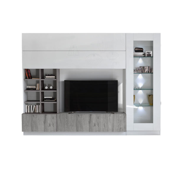 online Wohnwand Wohnzimmermöbel Fernsehschrank 2 Hängeschränke Bücherregal und Säulenschrank TFT Line Grey Oak