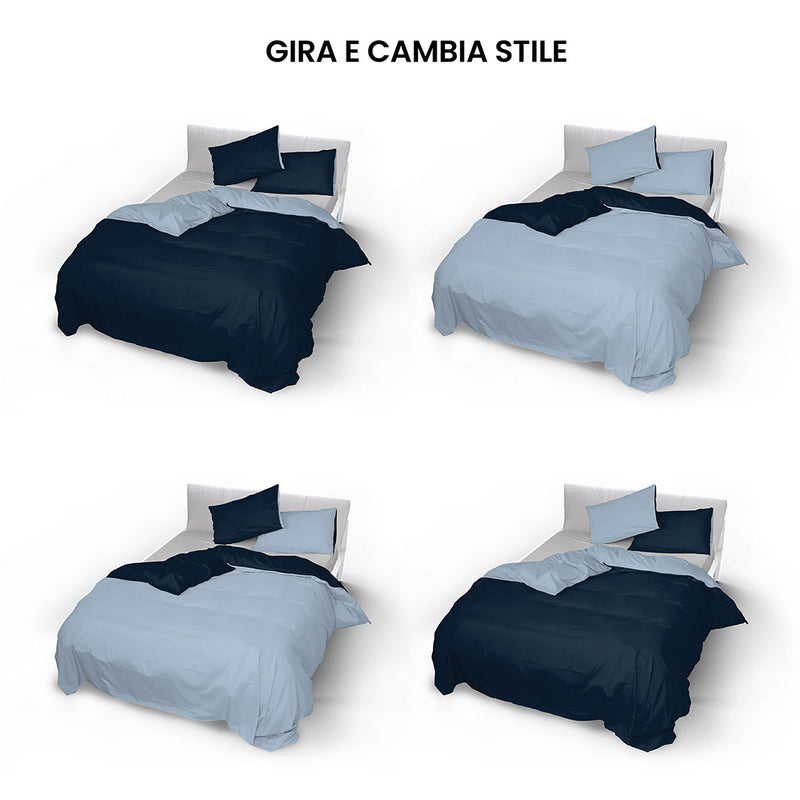 Copripiumino con Sacco e Federe Doubleface Blu Scuro\/Azzurro Varie Misure