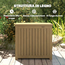 Cassapanca da Esterno 63x51x58,5 cm Capacità 130L con Coperchio Cerniere e Cinghia in Legno Marrone      