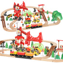 Trenino Giocattolo per Bambini 3+ Anni 86,1x76,1x25 cm 91 Pezzi con Gru Binari Veicoli e Personaggi in Legno Multicolore      