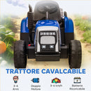 Trattore Elettrico per Bambini con Rimorchio Rimovibile Telecomando Porta USB Musica e Luci Blu      