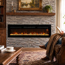 Camino Elettrico da Incasso o Parete 170x15,8x45 cm 1500 W con Timer 24 Ore Fiamma Regolabile e Cristalli      