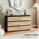 Cassettiera 6 Cassetti 120x39x75 cm per Camera da Letto in Legno Nero e Rovere      