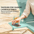 Set 2 Lettini Prendisole Regolabili in 5 Posizioni con Tavolino Laterale e 2 Ruote in Metallo e Poliestere Verde      
