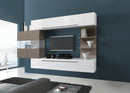 Parete Attrezzata Mobili Salotto 3 Mobili Sospesi 1 Libreria a Parete 272x36x202cm TFT  Line Bianco Lucido e Quercia Kia