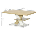 Tavolino da Caffè  90x60x45 cm con Ripiano Centrale in Legno Bianco e Legno