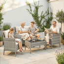 Set 4 Pezzi Salotto da Giardino con Divano a 2 Posti 2 Sedie Tavolino da Caffè in Rattan Grigio      