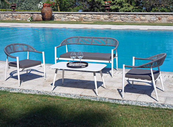 acquista Garten-Lounge-Set aus Seilsofa, 2 Sesseln und Couchtisch Vorghini Eindhoven Grey