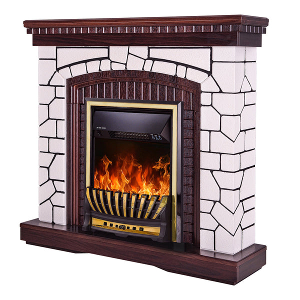 sconto Camino Elettrico da Pavimento 105,8x110x30 cm Effetto Fiamma 1500W Natali & Meridian Bianco/noce scuro