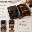 Set 6 Valigie Rigide Family 55-66-75 cm con Beauty Case e Borsone Espandibile in ABS Nero e Marrone      