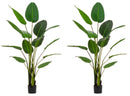Set 2 Piante Artificiali Strelitzia 170x32x185 cm in Plastica con Vasi Verde