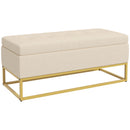 Panca Contenitore Rettangolare 110x44x49 cm con Seduta Imbottita e Gambe in Acciaio Beige      