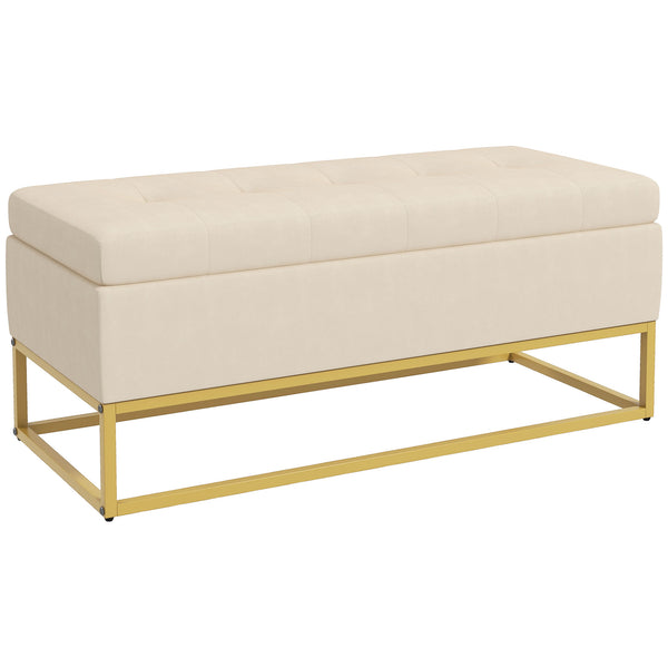 Panca Contenitore Rettangolare 110x44x49 cm con Seduta Imbottita e Gambe in Acciaio Beige sconto
