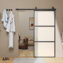 Porta Scorrevole Esterna Muro 91,4x203,2 cm Sistema Soft-close Stile Industriale Impermeabile in Vetro Satinato Nero      