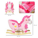Unicorno a Dondolo Cavalcabile Peluche con 32 Canzoni 65x35x45 cm con Cintura di Sicurezza Rosa