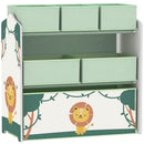 Scaffale Portagiochi 63x30x66 cm a 3 Livelli 6 Cesti in Tessuto Non Tessuto Verde      