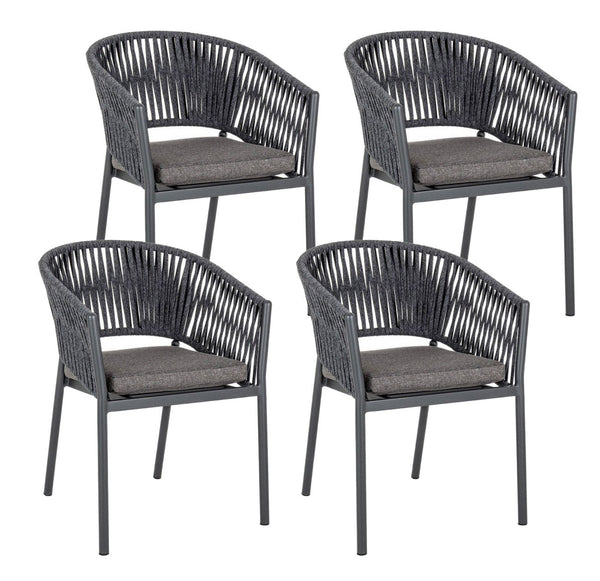 online Set 4 Sedie 57x60x80h cm con Braccioli e Cuscini Florencia Antracite
