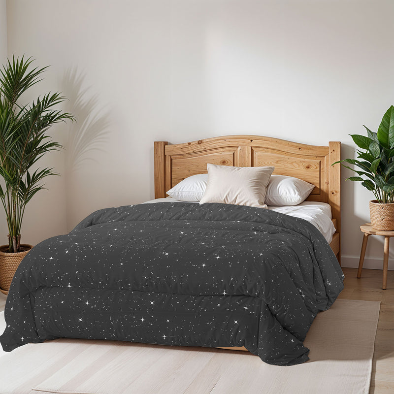Trapunta Invernale Stampata in Microfibra 200gr Double Face Stars Grigio Varie Misure