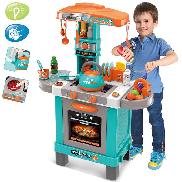 sconto Cucina Giocattolo Bambini Luci Suoni e Bollitore Funzionante 29 Accessori Azzurro