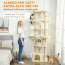 Albero Tiragraffi per Gatti Alto 200 cm Multilivello con Casette Lettini e Amaca in Peluche Beige      