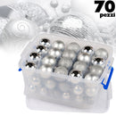 Set 70 Palle di Natale Ø4-6-8 cm con Contenitore Argento      
