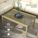 Set Salotto da Giardino Divano Angolare Poltrona e Tavolino da Caffè in Alluminio Oro e Bianco Crema